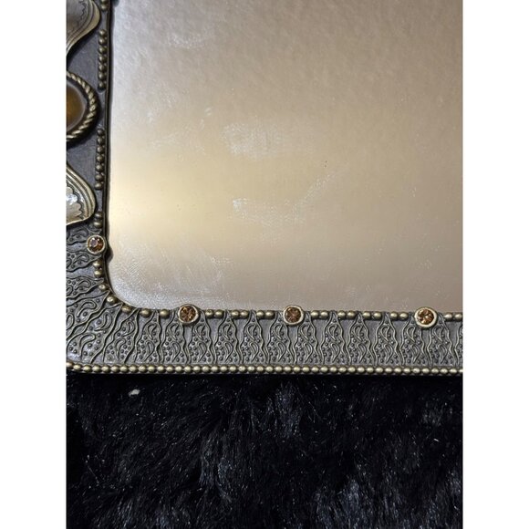 Decorative Rectangular Vanity Mirror With Antique-Style Metal Frame & Amber Gem - Picture 3 of 7